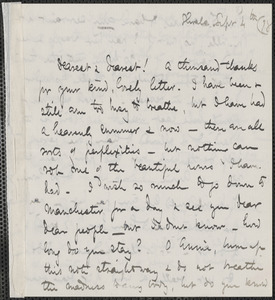 Celia Thaxter autograph letter signed to Annie Fields, Shoals, [N.H.], 4 September [18]78