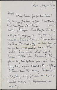Celia Thaxter autograph letter signed to Annie Fields, Shoals, [N.H.], 28 July [18]79