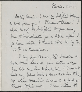 Celia Thaxter autograph letter signed to Annie Fields, Shoals, [N.H., September 1879]