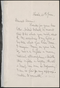 Celia Thaxter autograph letter signed to Annie Fields, Shoals, [N.H.], 25 June [1881]