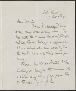 Celia Thaxter autograph letter signed to Annie Fields, Kittery Point, [Me.], 7 October [1881]