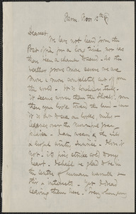Celia Thaxter. autograph letter signed to Annie Fields, Farm [Kittery Point, Me.], 12 November [18]81