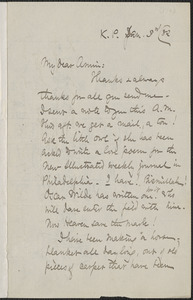 Celia Thaxter autograph letter signed to Annie Fields, K[ittery] P[oint], [Me.], 3 January [18]82