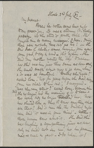 Celia Thaxter autograph letter signed to Annie Fields, Shoals, [N.H.], 2 & 4 July [18]82