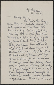Celia Thaxter autograph letter signed to Annie Fields, 98 Pinckney St., [Boston, Spring 1884]