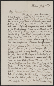 Celia Thaxter autograph letter signed to Annie Fields, Shoals, [N.H.], 16 July [18]84