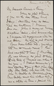 Celia Thaxter autograph letter signed to Annie Fields and Sarah Orne Jewett, Farm, [Kittery Point, Me.], 12 October [18]84