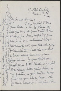 Celia Thaxter autograph letter signed to Annie Fields, Ports[mouth, N.H.], 11 March [18]89