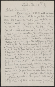 Celia Thaxter incomplete autograph letter to Annie Fields, Shoals, [N.H.], 20 April [18]89