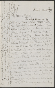 Celia Thaxter autograph letter signed to Annie Fields, Shoals, [N.H.], 2 November [18]89