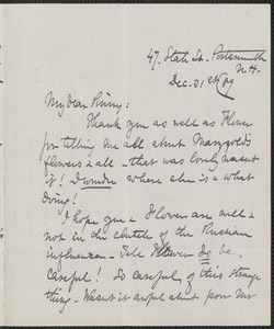 Celia Thaxter autograph letter to [Sarah Orne Jewett], Portsmouth, N.H., 31 December [18]89