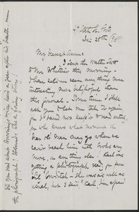 Celia Thaxter autograph letter signed to Annie Fields, Ports[mouth, N.H.], 25 December [18]90