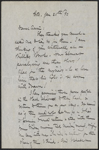 Celia Thaxter autograph letter signed to Annie Fields, Ports[mouth, N.H.], 25 January [18]93