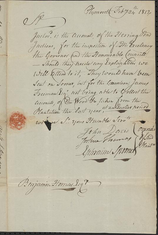 Herring Pond - Cover Letter of Account, February 24, 1814