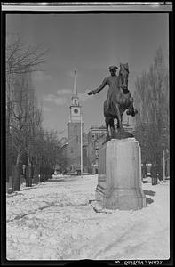 Paul Revere Statue in snow, Boston