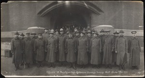 Officers at headquarters, Lawrence Armory during mill strike, Feb. 1912