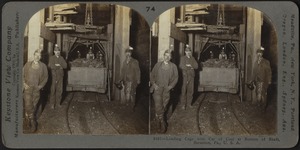 Loading cage with car of coal at bottom of shaft, Scranton, Pa.