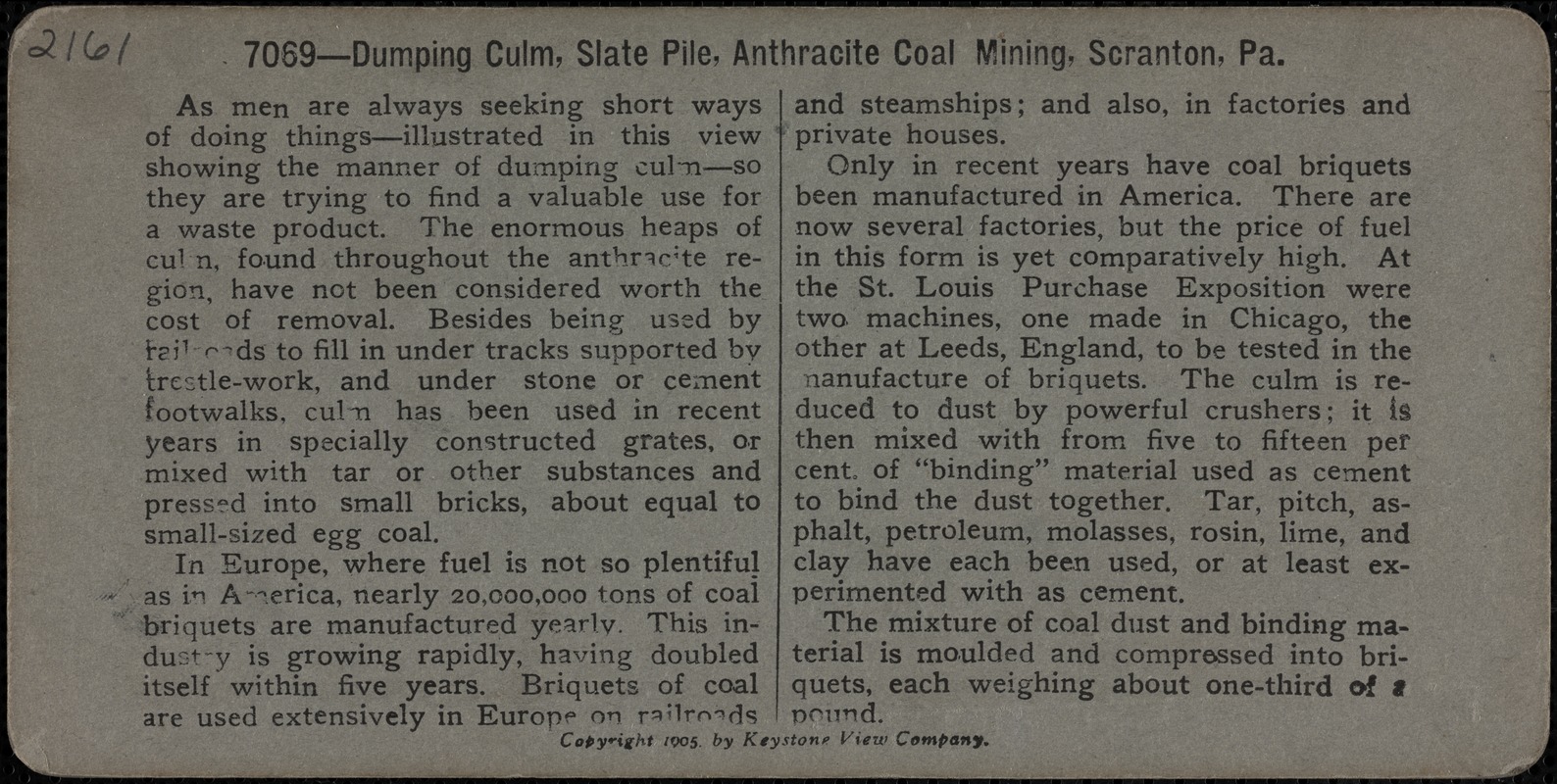 Dumping culm, slate pile, anthracite coal mining, Scranton, Pa.