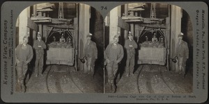 Loading cage with car of coal at bottom of shaft, Scranton, Pa.