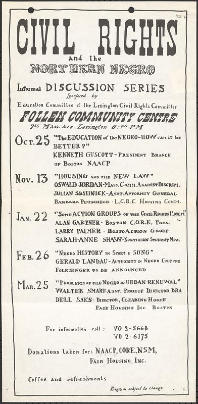 Program Flyer, “Civil Rights and the Northern Negro,” an informal ...