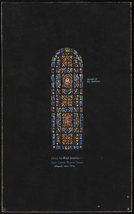 Design for aisle window, Mass General Hospital Chapel - alternate colour scheme, symbols of the Beatitudes