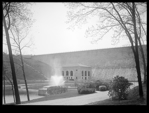Wachusett Department, Wachusett Dam and grounds, towards east hillside, Clinton, Mass., ca. 1912