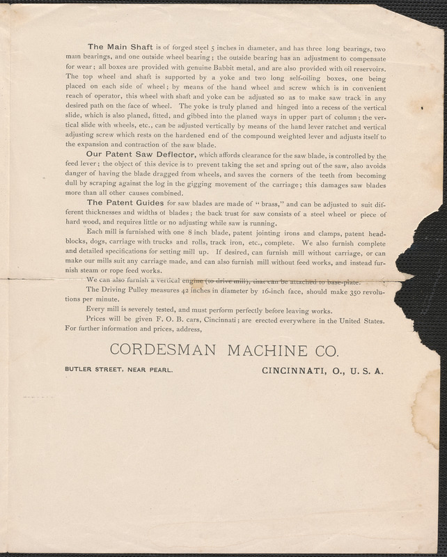 Cordesman Machine Company no. 6 band saw mill