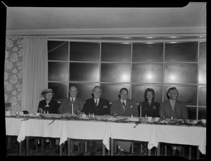 Cape Cod Hotel Association, 40th anniversary head table, Senator Stone, Robt. Stone, Betty Crawford, Morin et al., Barnstable Bacon Farm Club