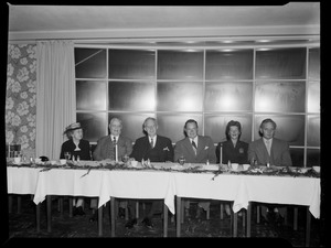 Cape Cod Hotel Association, 40th anniversary head table, Senator Stone, Robt. Stone, Betty Crawford, Morin et al., Barnstable Bacon Farm Club