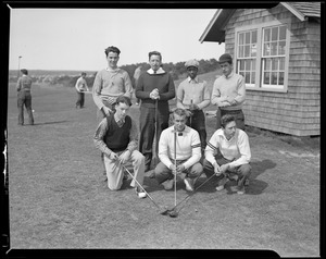 Barnstable golf team at Falmouth, Harry Richardson, Hartley Cassidy, George Kahler, Shirley Perry, Frederick Allen, Peter Perry, Harold Davis, Wray Lockwood