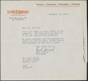 Letter from Carl Murphy, Baltimore, to Jack Miller, Boston, 1940 November 12