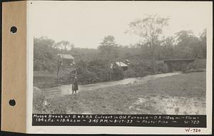 Moose Brook, at Boston and Albany Railroad culvert in Old Furnace, drainage area = 10 square miles, flow = 194 cubic feet per second = 19.4 cubic feet per second per square mile, Hardwick, Mass., 3:45 PM, Sep. 17, 1933