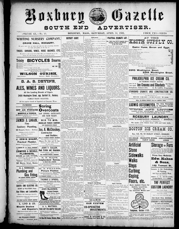 Roxbury Gazette and South End Advertiser. April 14, 1900 Digital