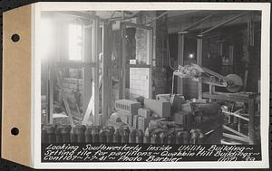 Contract No. 107, Quabbin Hill Recreation Buildings and Road, Ware, looking southwesterly inside utility building, setting tile for partitions, Ware, Mass., Jan. 7, 1941