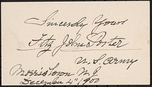 Autograph of Fitz John Porter, Morristown, N.J., 1900 December 4