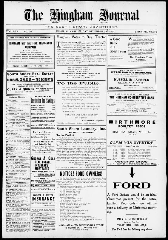 Hingham Journal. December 24, 1920 Digital Commonwealth