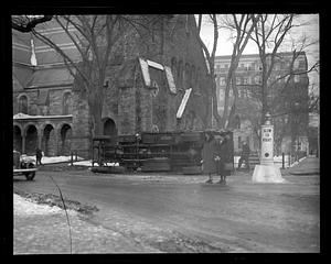 Overturned truck on its side