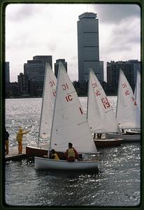 Cambridge 1984: Members of a sailing club make ready to sail in the Charles River