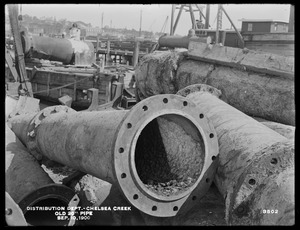 Distribution Department, Low Service Pipe Lines, interior of old 20-inch pipe, Chelsea Creek; Chelsea; East Boston, Mass., Sep. 10, 1900