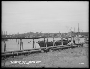 Distribution Department, Low Service Pipe Lines, laying submerged 24-inch pipe, East Boston side, Chelsea Creek; Chelsea; East Boston, Mass., Oct. 2, 1900