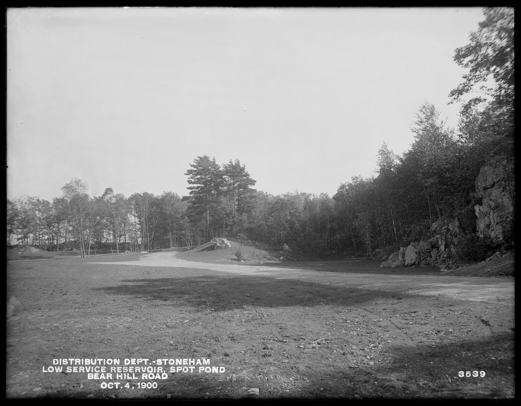 Distribution Department, Low Service Spot Pond Reservoir, Bear Hill Road, looking easterly, Stoneham, Mass., Oct. 4, 1900