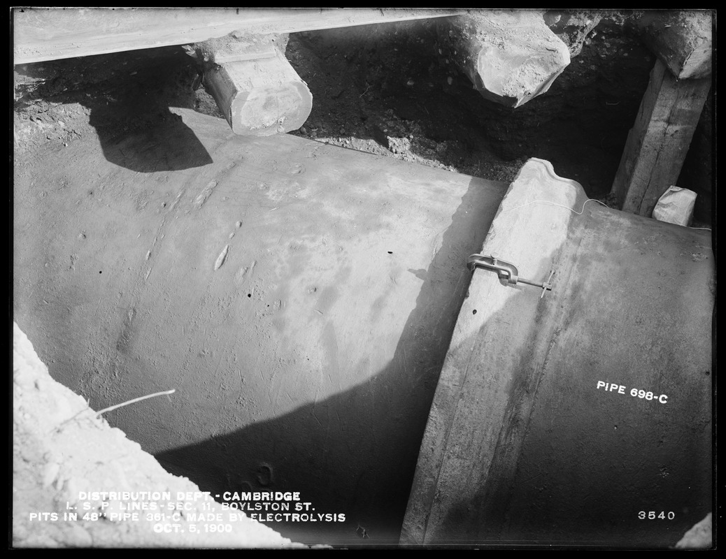 Electrolysis, Low Service Pipe Lines, Section 11, Boylston Street, pits