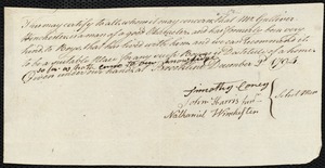 George Whaland indentured to apprentice with Gulliver Winchester of Brookline, 3 December 1794