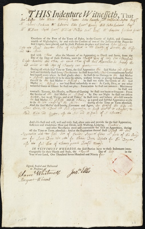 John Morris indentured to apprentice with Jonathan Ellis of Topsham, 4 July 1794