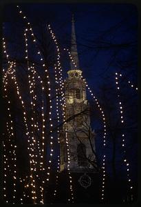 Park Street Church and Christmas lights on Common