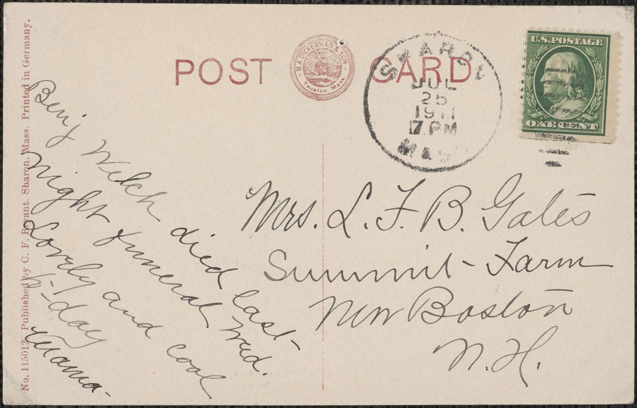 Gun House Lane, Sharon, Mass.