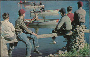 Fishing and boating on Campus Pond, Camp Sacred Heart, Sharon, Mass.