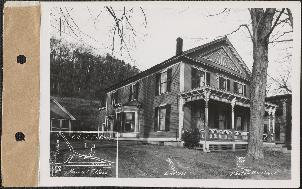 Harriet E. Hess, house and garage (on common), Enfield, Mass., Jan. 14, 1928