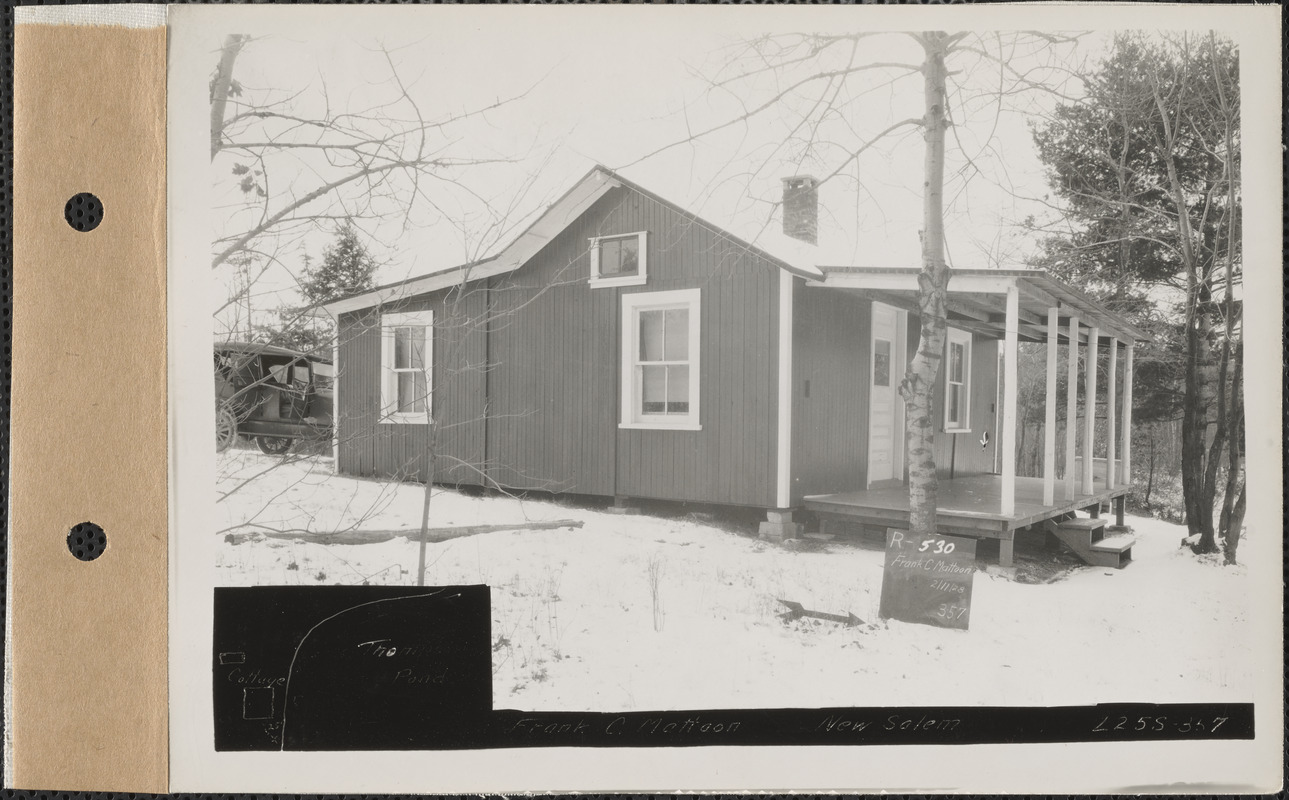 Frank C. Mattoon, camp, Thompson Pond, New Salem, Mass., Feb. 11, 1928