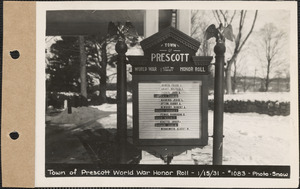 Town of Prescott World War Honor Roll, Prescott, Mass., Jan. 15, 1931